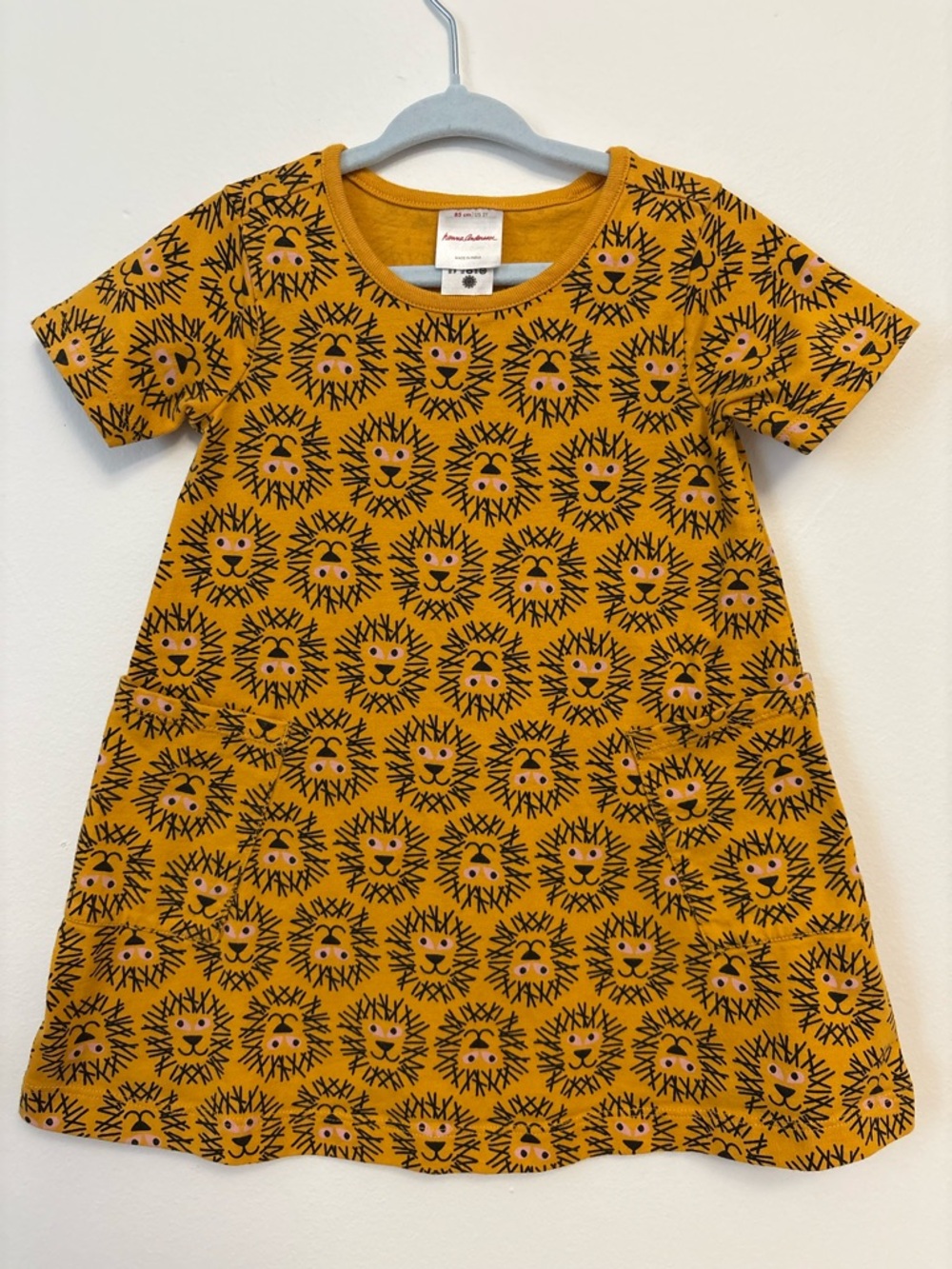 Hanna Andersson Mustard Yellow Lion Print Short Sleeve Dress